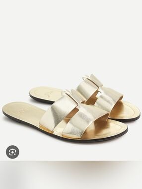 J. Crew Metallic Gold Double-Band Slide Sandals Size 8